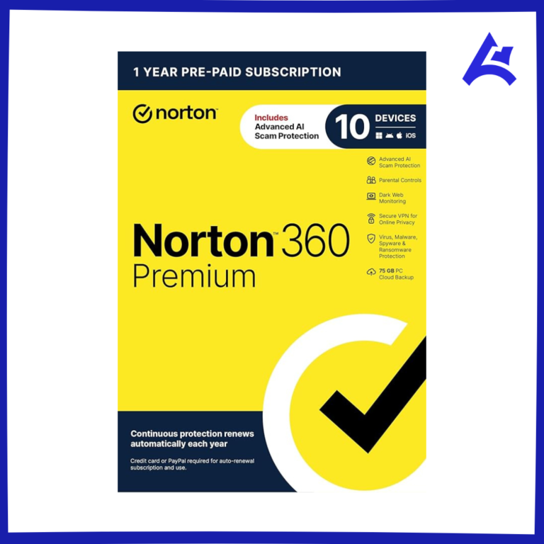 Norton 360 Premium + 75 GB Cloud Storage (10 Devices, 1 Year) – NortonLifeLock Key – UNITED STATES