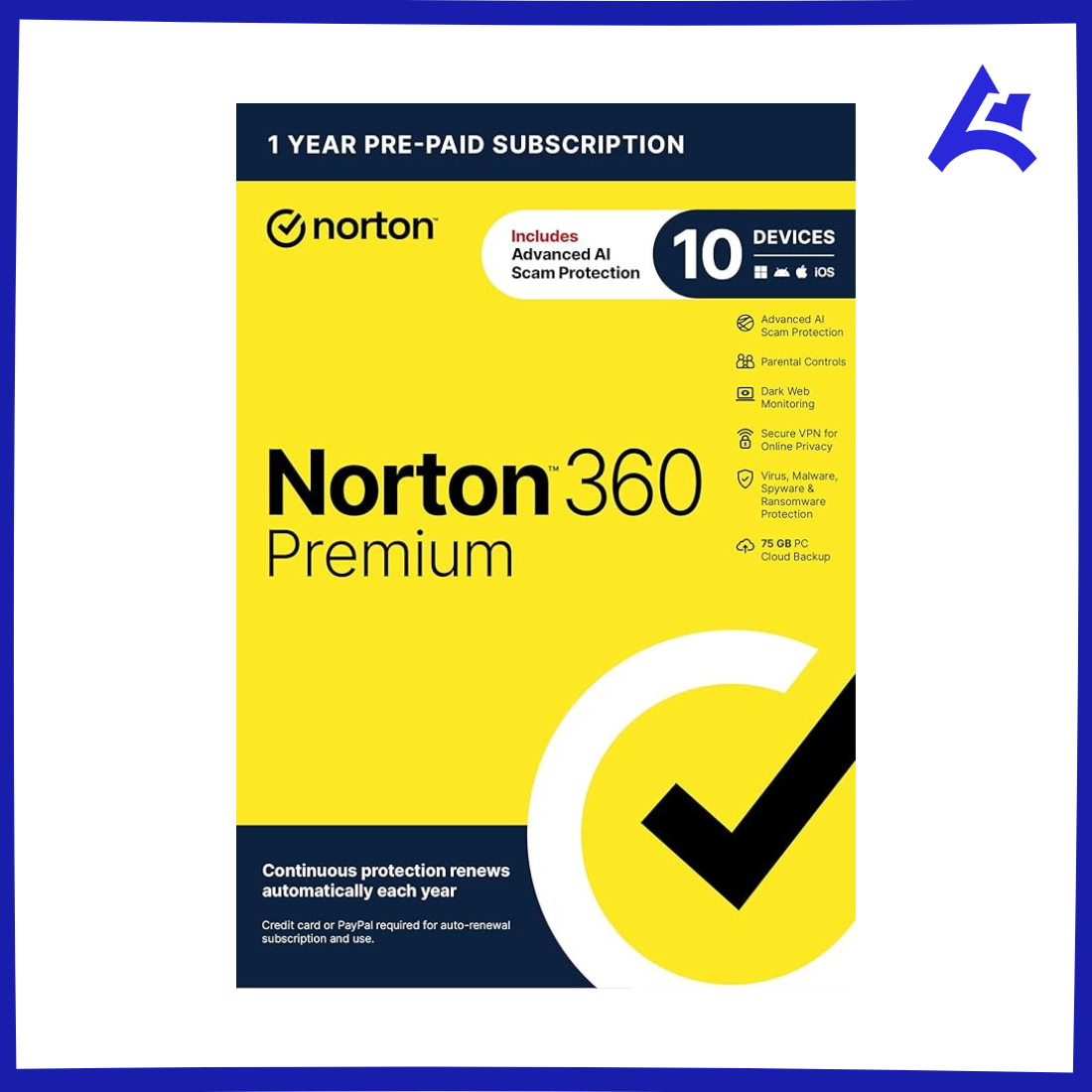 Norton 360 Premium + 75 GB Cloud Storage (10 Devices, 1 Year) – NortonLifeLock Key – UNITED STATES